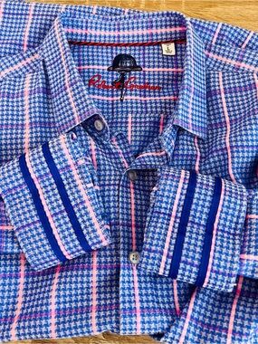Robert Graham Blue & Pink Windowpane Houndstooth Button Down Shirt